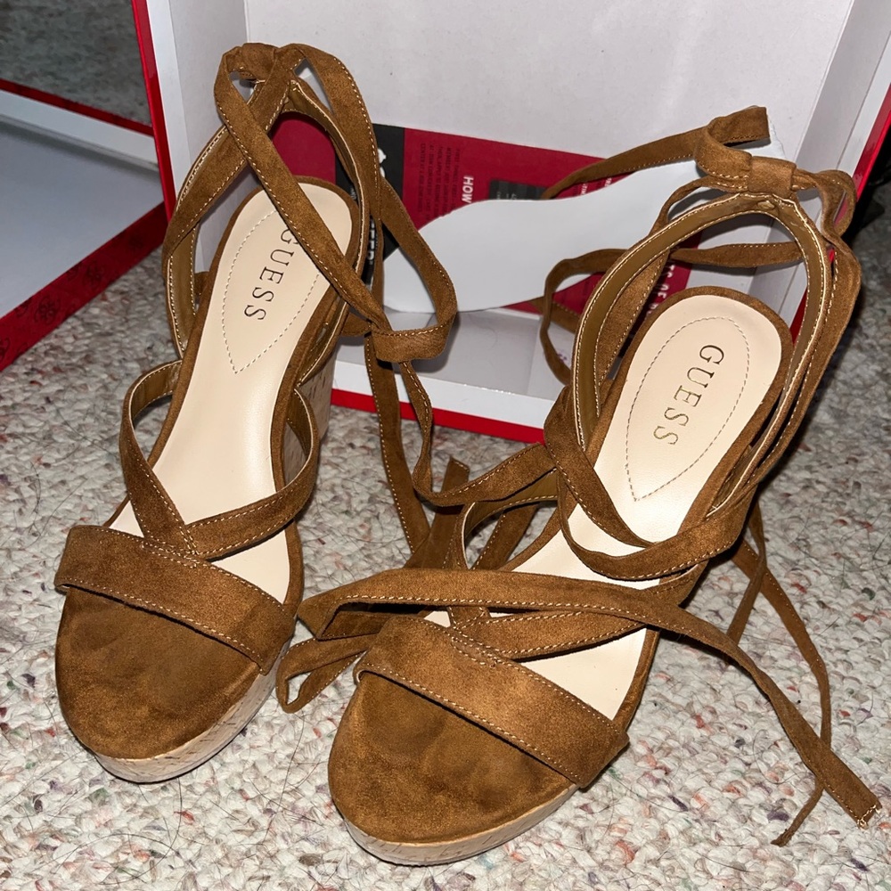 Tan Strappy Women's Wedges